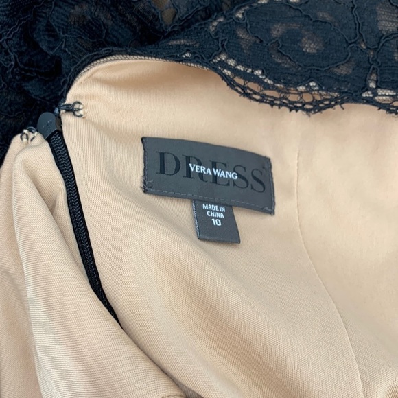 Vera Wang Dress black lace cocktail shift sheath long sleeve back front V 10 - Picture 4 of 4